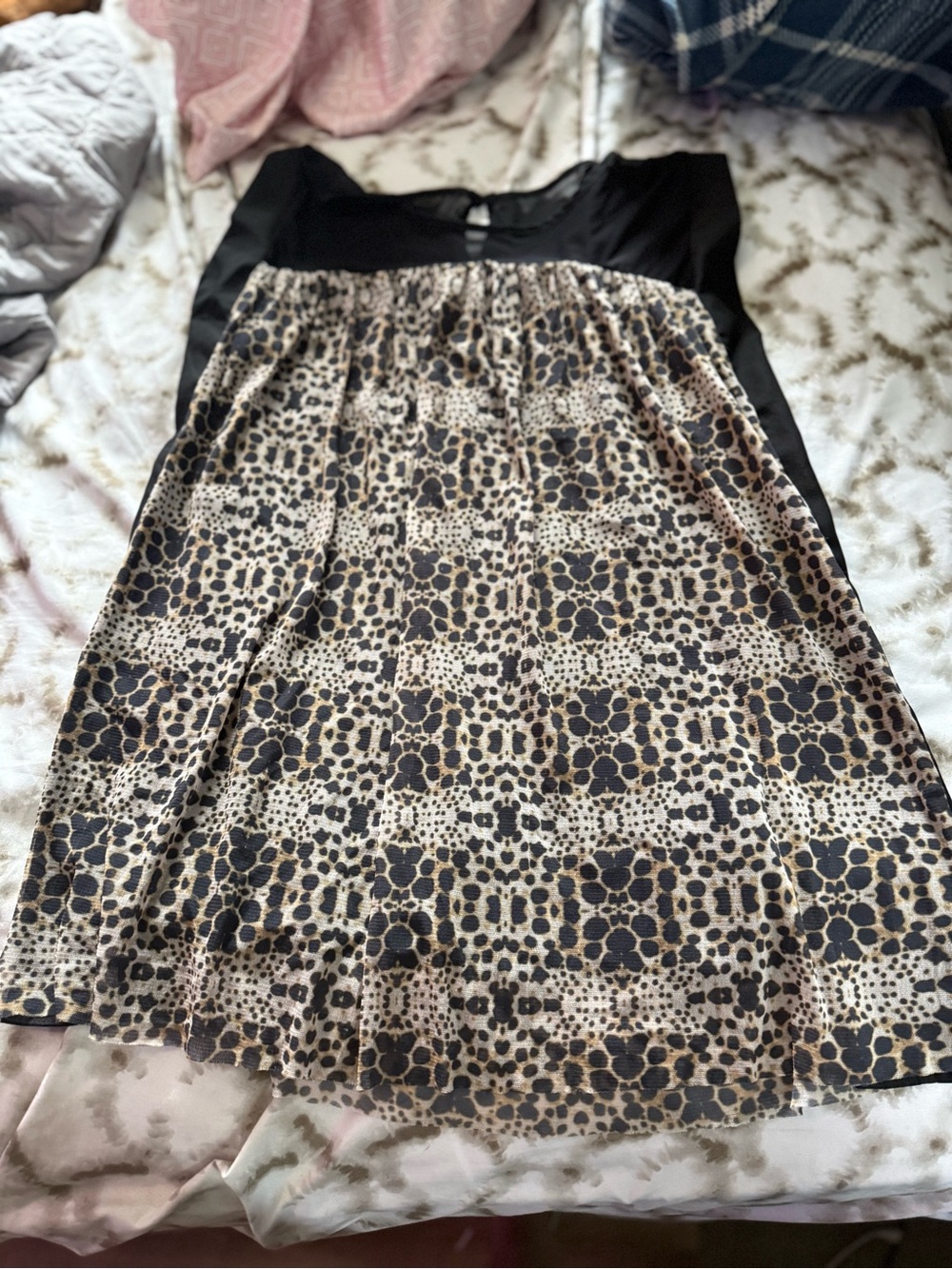 Women’s Black and Beige Patterned Blouse with Contrast Yoke